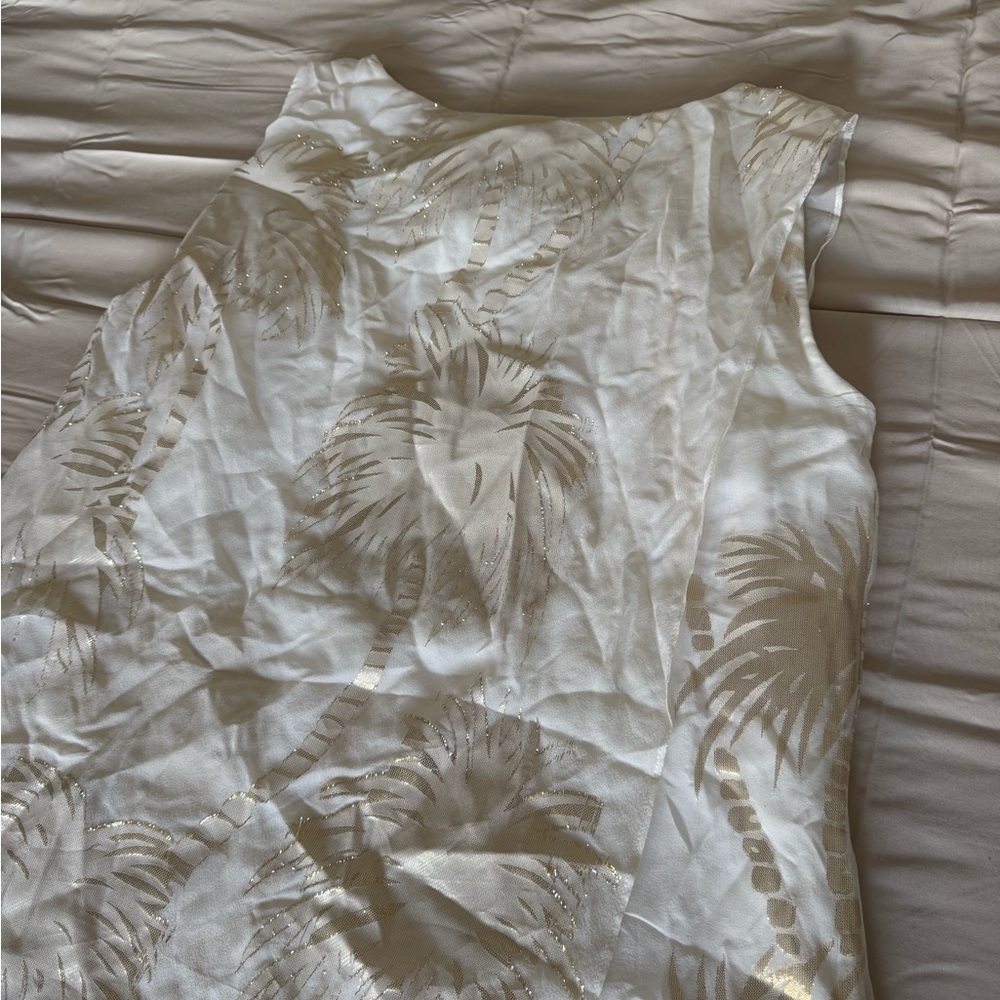 Lilly Pulitzer White and Gold Dress Calissa palm tree silk dress NWT XS - Picture 7 of 9
